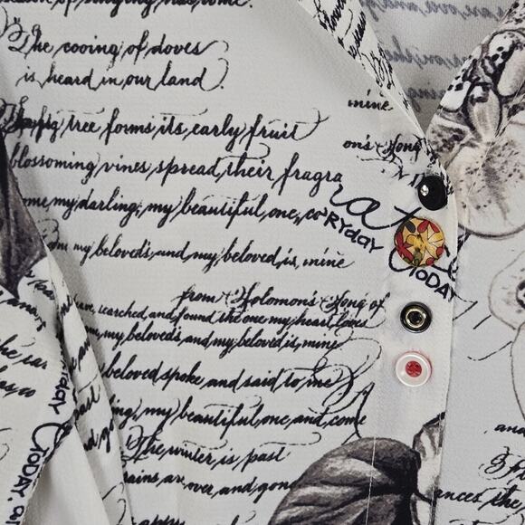 MISHCA French Garden Poplin Blouse Flare Sleeve Tie Front SMALL Boho Peasant - Picture 2 of 14